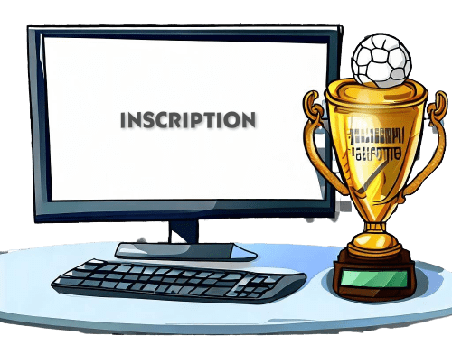 Ein Computer, der das Wort ’Anmeldung’ und einen Fußballpokal zeigt
