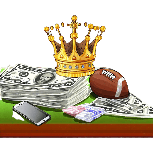 Eine Königskrone, Geldbündel, ein Telefon und ein American Football