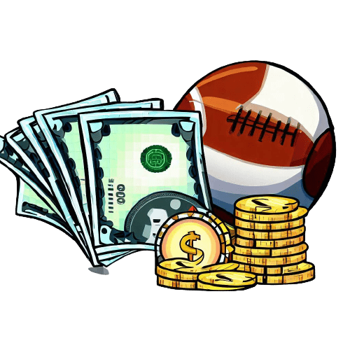 Ein American Football, Münzen und Geldscheine