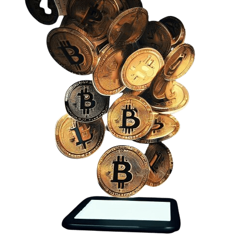 Ein Telefon, aus dem Bitcoins herauskommen