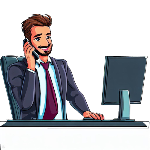 Ein Mann (ein Broker) vor einem Computer am Telefon