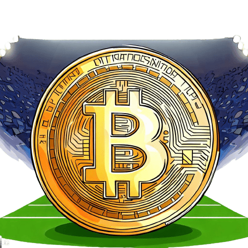 Eine Bitcoin auf einem Fußballfeld