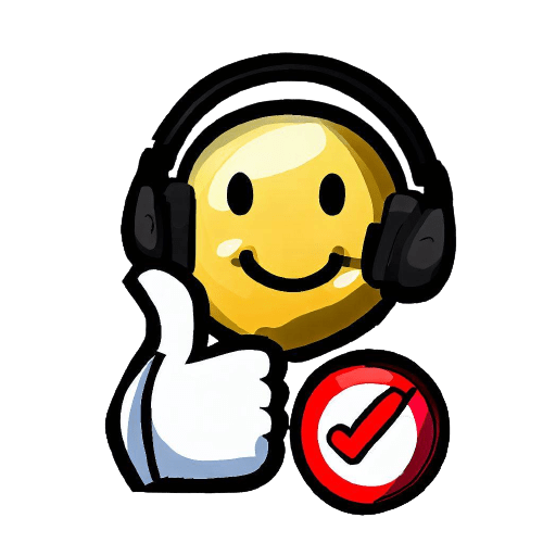 Ein von einem Anime getragenes Headset und das Häkchen-Symbol