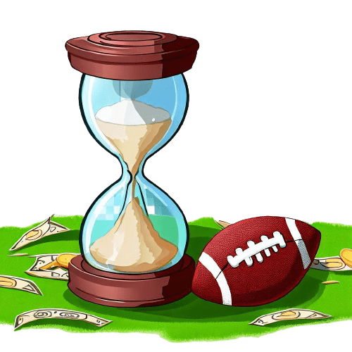 Eine Sanduhr, die neben einem American Football steht
